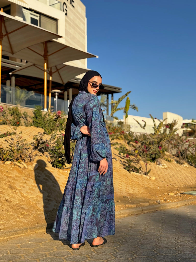 Tiered Chiffon Dress - Blue