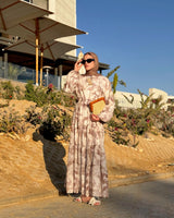 Tiered Chiffon Dress - Brown