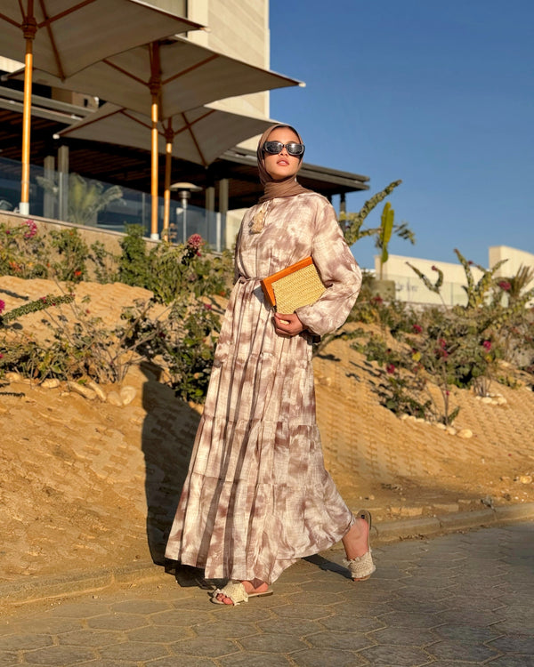 Tiered Chiffon Dress - Brown