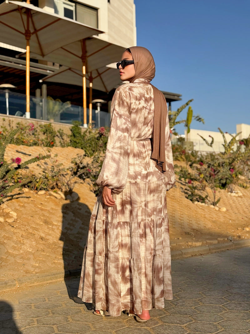 Tiered Chiffon Dress - Brown