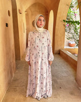 Chiffon Accordion Dress - White Floral