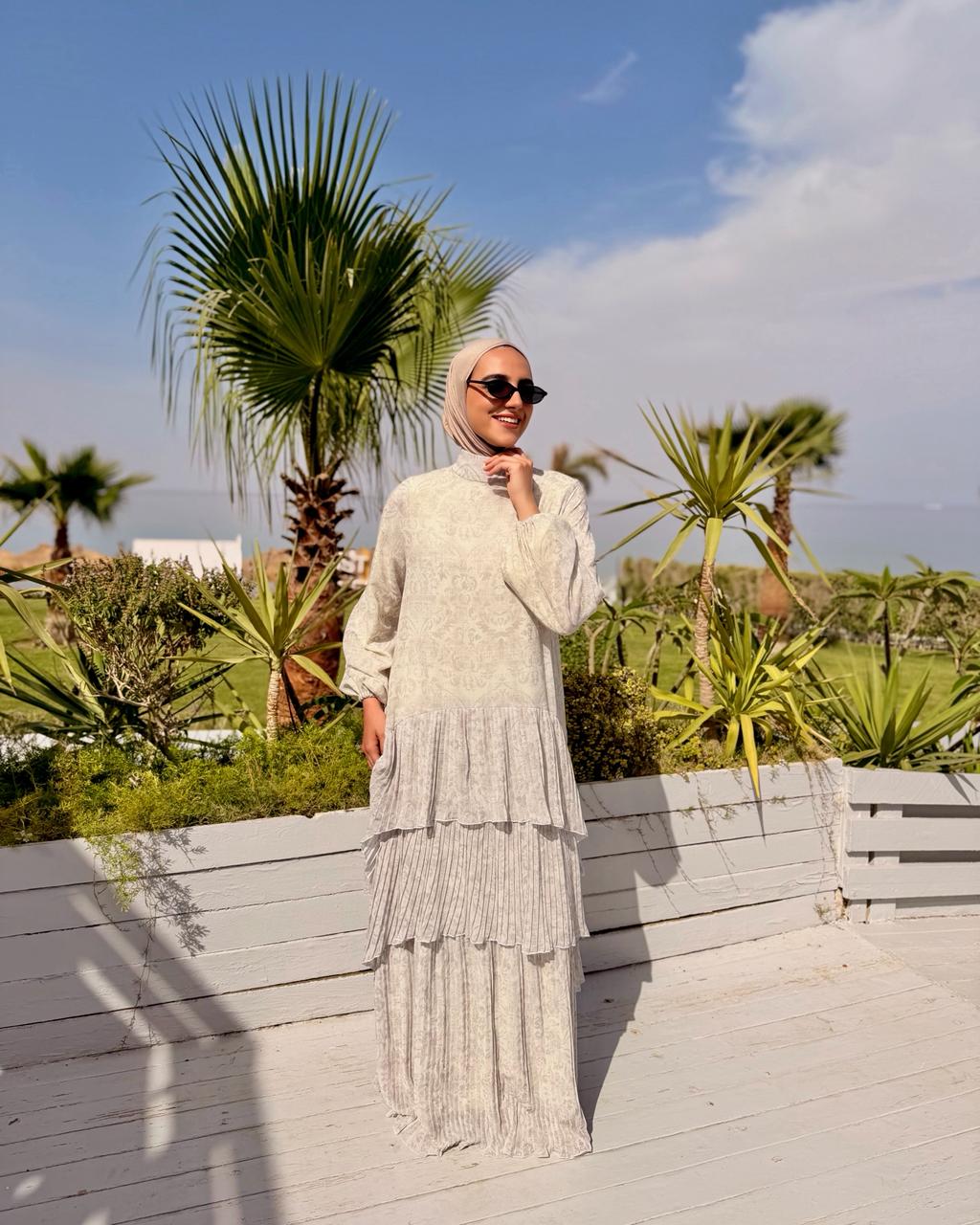 Double Pleated Layers Dress -Grey