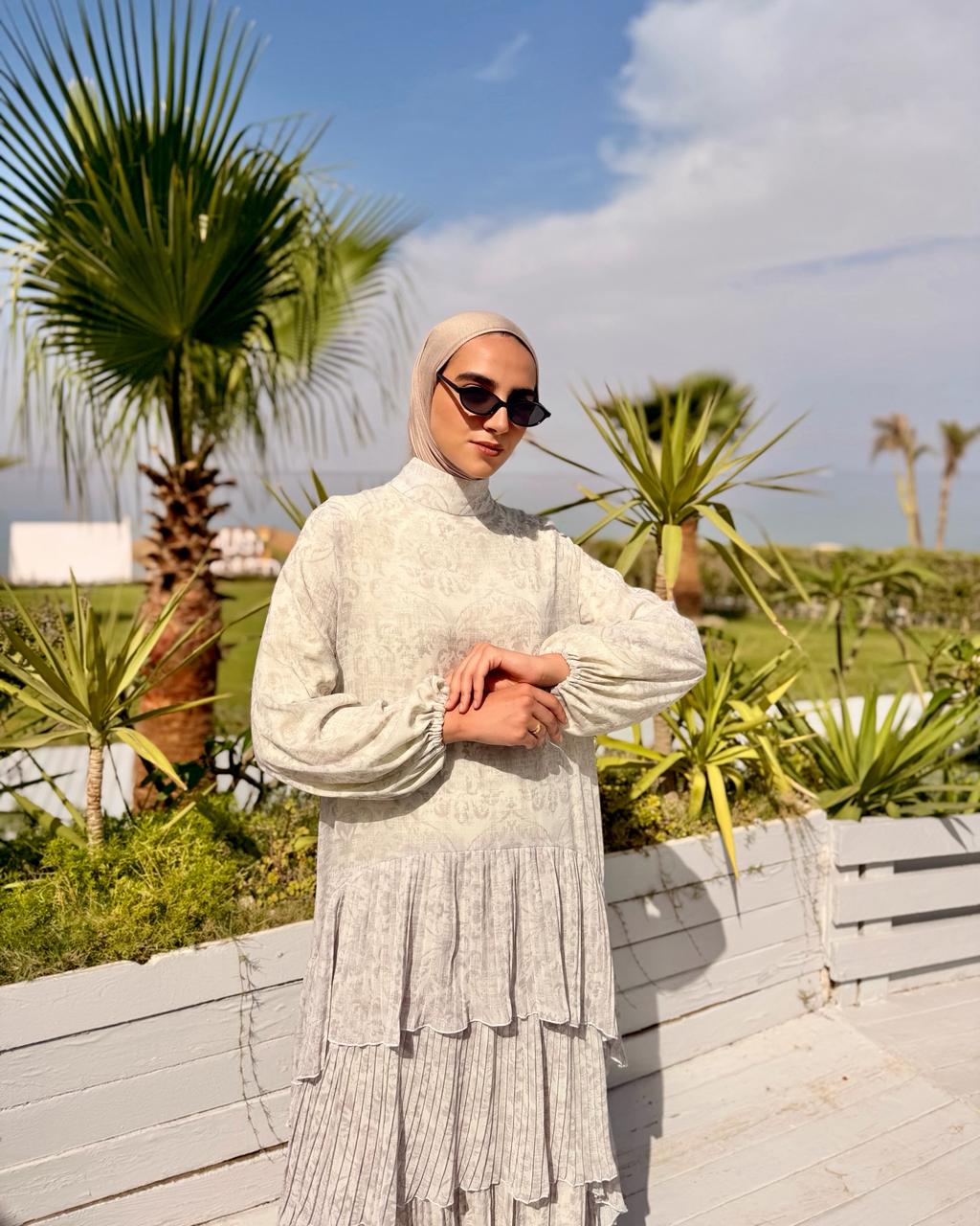 Double Pleated Layers Dress -Grey