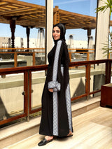 Borderd Side Slit Dress-Black*Blue