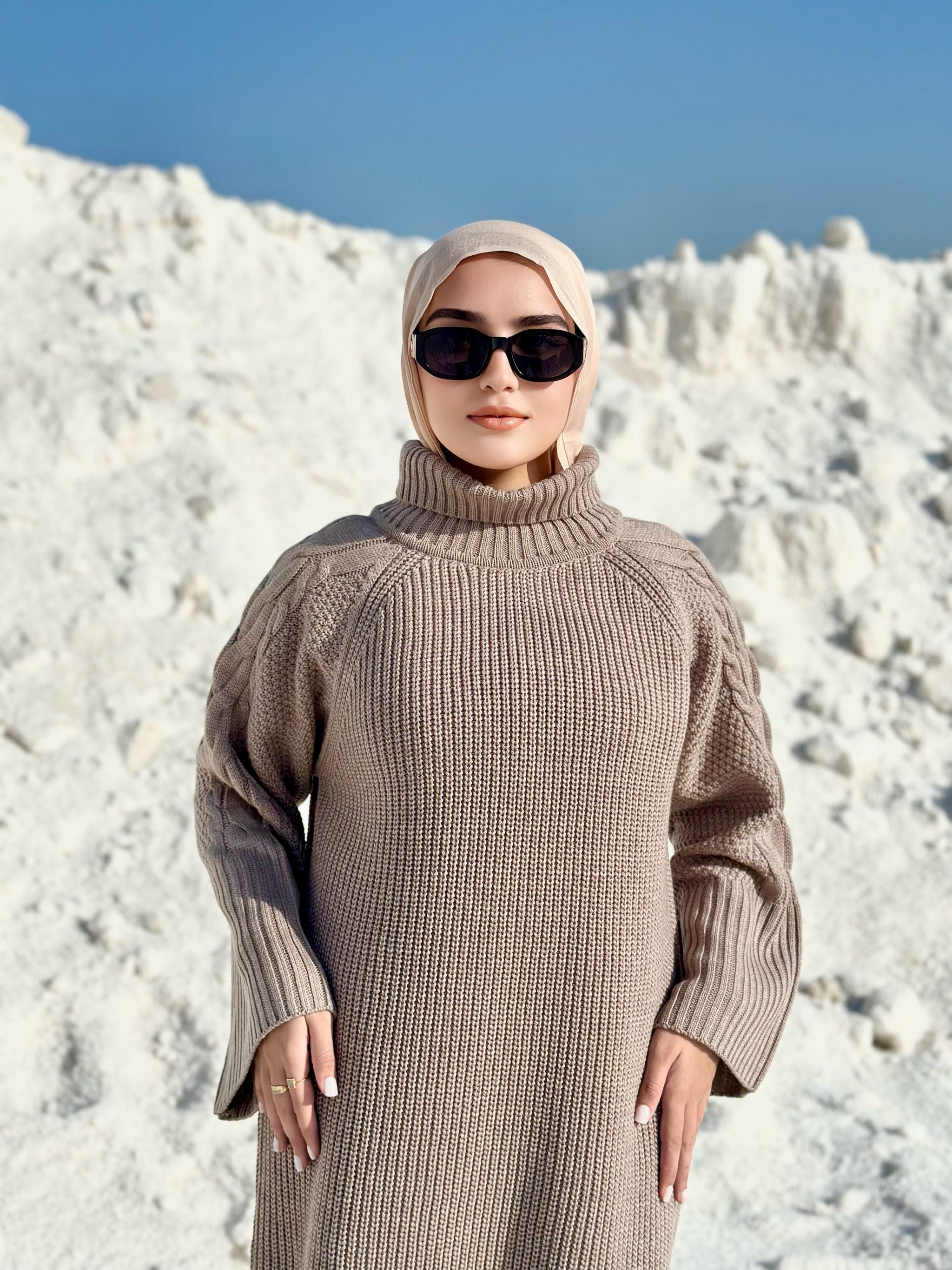 Braided Sleeves Pullover-Beige