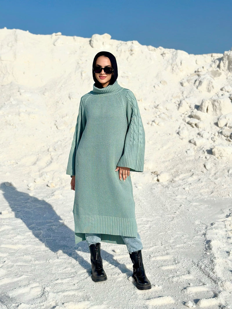 Braided Sleeves Pullover-Mint