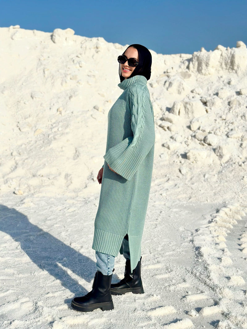 Braided Sleeves Pullover-Mint
