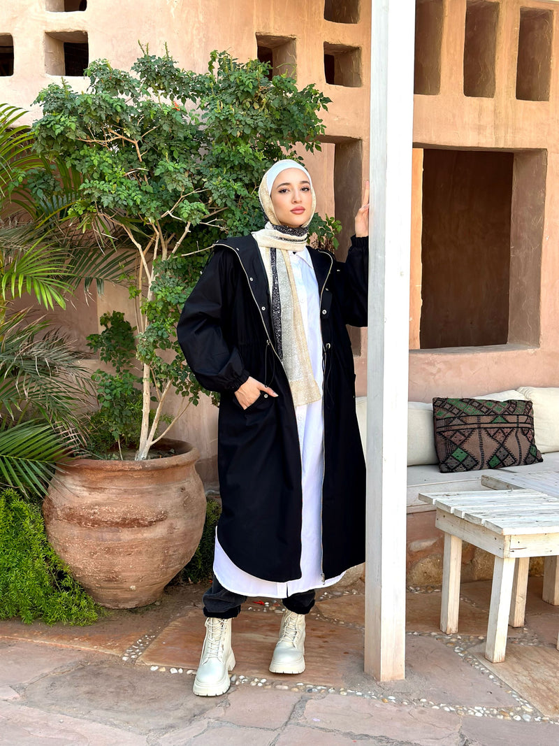 Drawstring Coat-Black