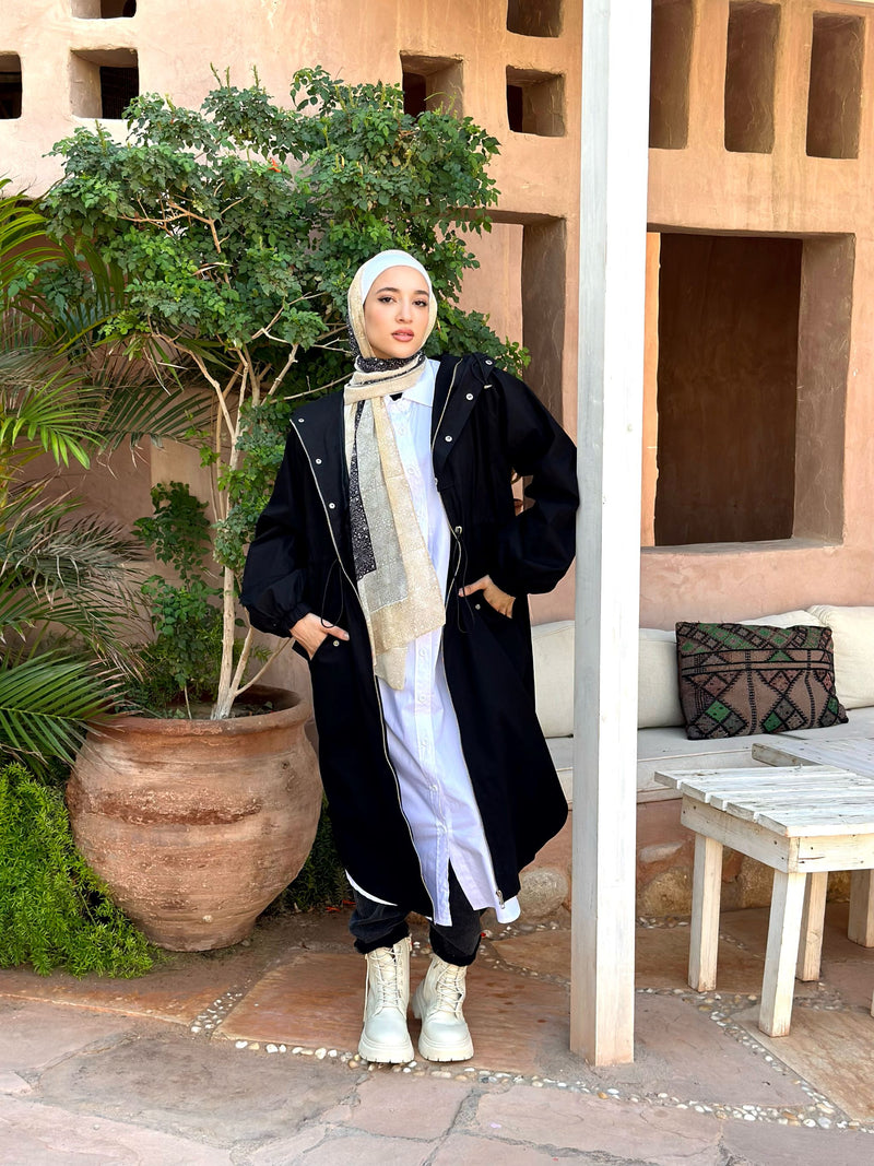Drawstring Coat-Black