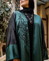 Embroidered Color Block Kaftan-Green