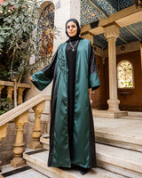 Embroidered Color Block Kaftan-Green