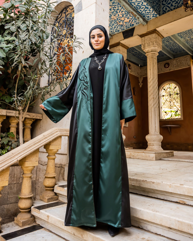 Embroidered Color Block Kaftan-Green