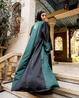 Embroidered Color Block Kaftan-Green