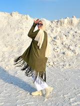 Fringed Suede Kimono-Olive