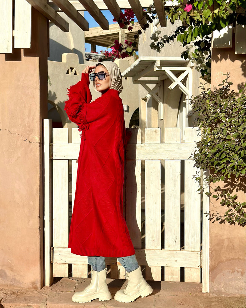 Fringes Pullover-Red