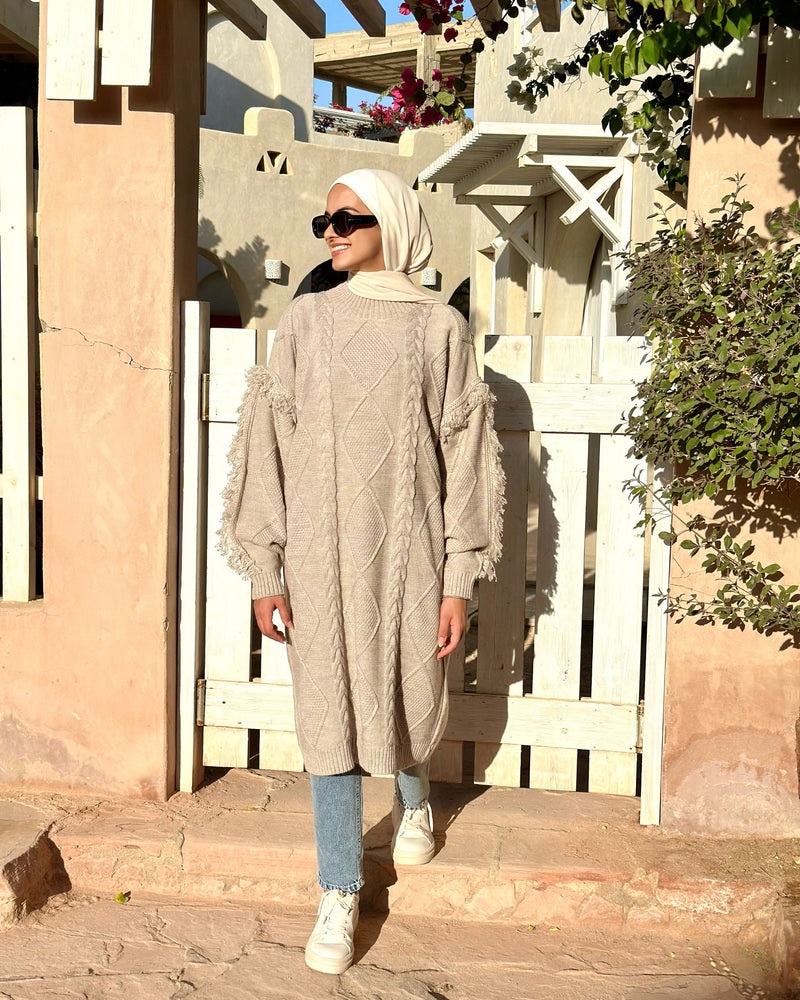 Fringes Pullover-Beige