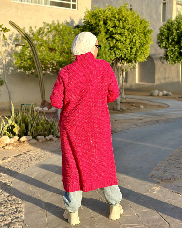 Knitted Coat-Fuchsia