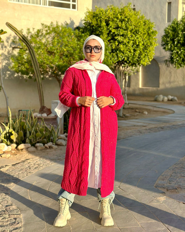 Knitted Coat-Fuchsia