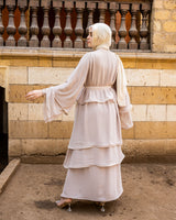 Layered Chiffon Abaya-Beige