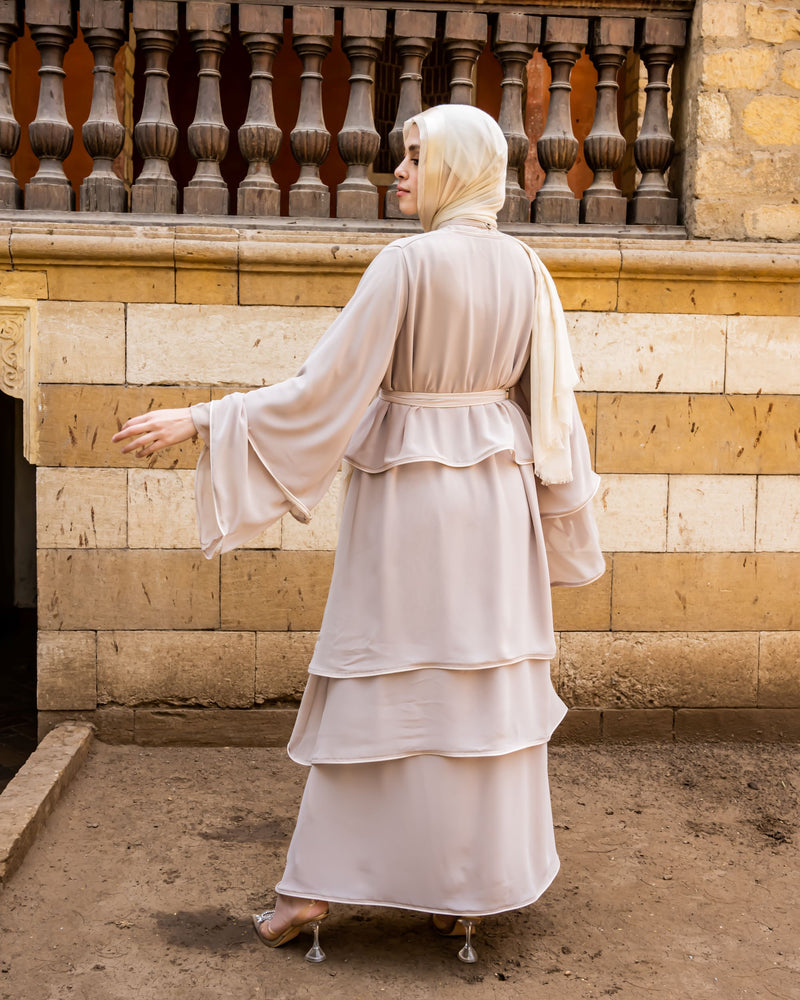 Layered Chiffon Abaya-Beige