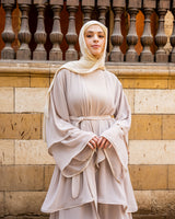 Layered Chiffon Abaya-Beige