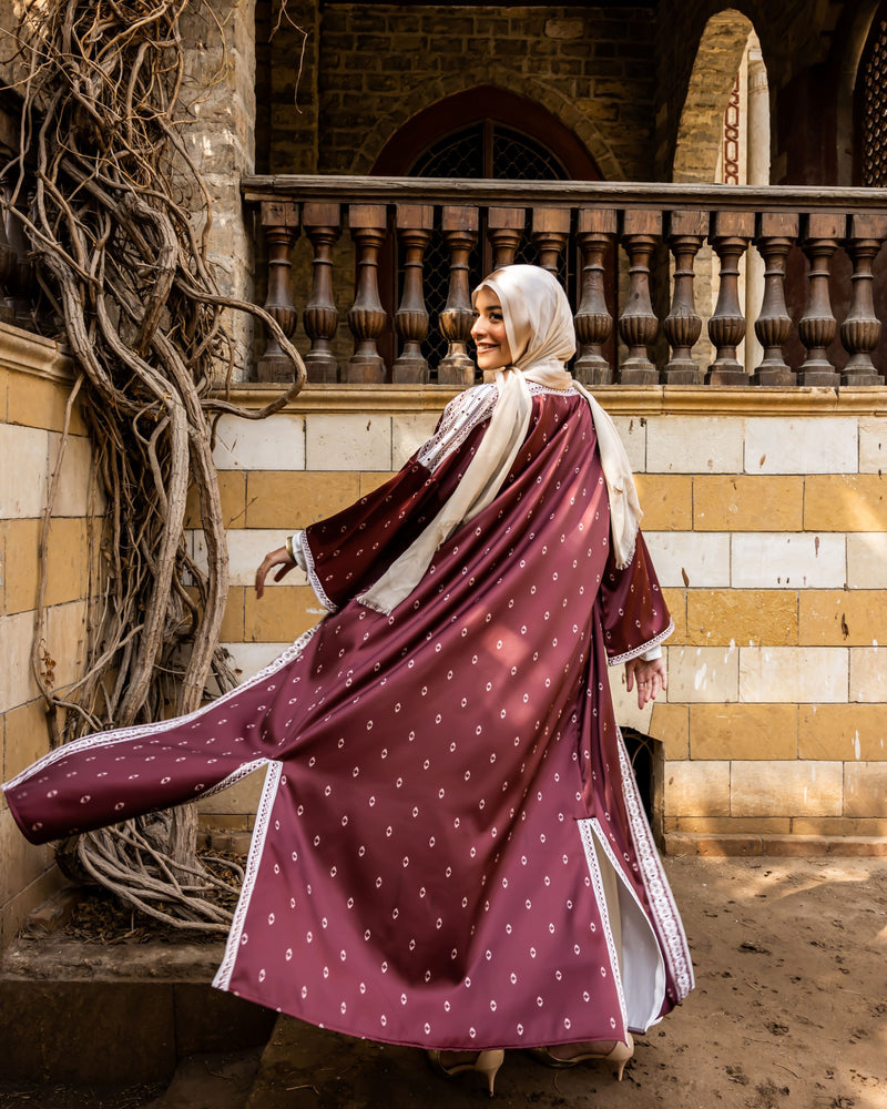 Oriental Printed Cardigan-Maroon