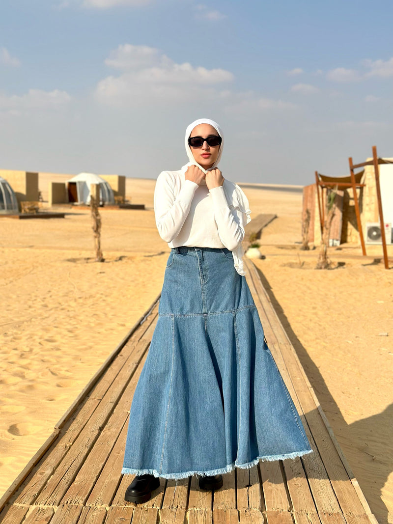 Paneled Denim Skirt