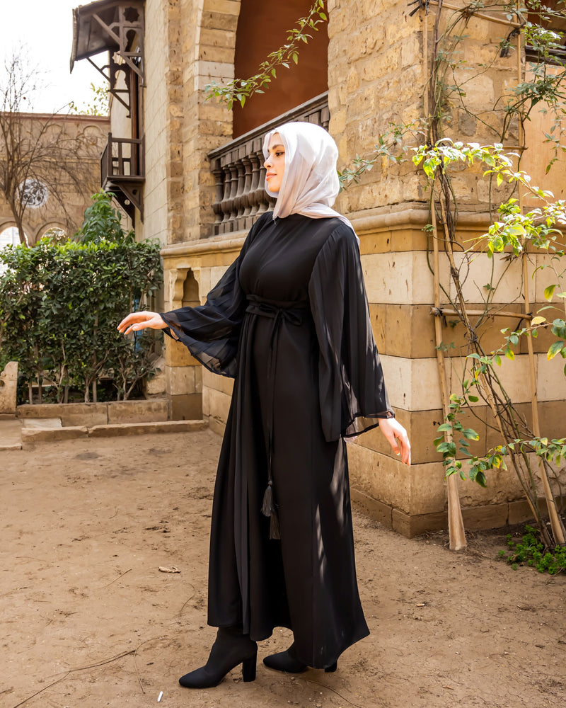 Pleated Chiffon Sleeves Abaya