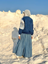 Pleated Denim Skirt-Blue