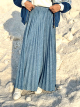 Pleated Denim Skirt-Blue