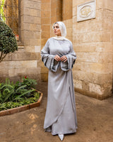 Pleated Sleeves Shimmer Dress-Grey