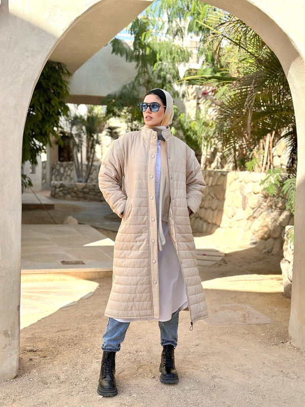 Removable Sleeves Coat-Beige