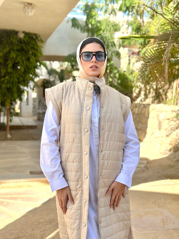 Removable Sleeves Coat-Beige