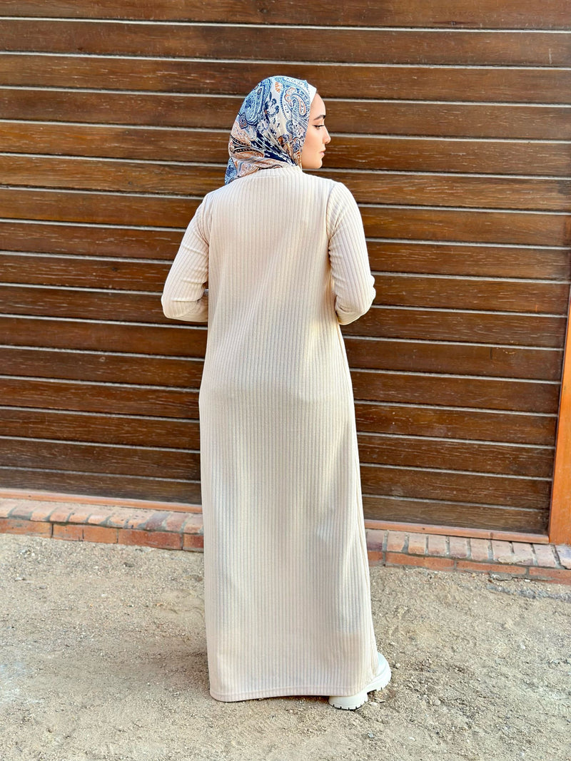 Ribbed Basic Dress-Beige