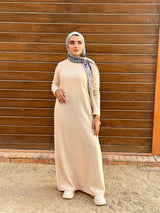 Ribbed Basic Dress-Beige