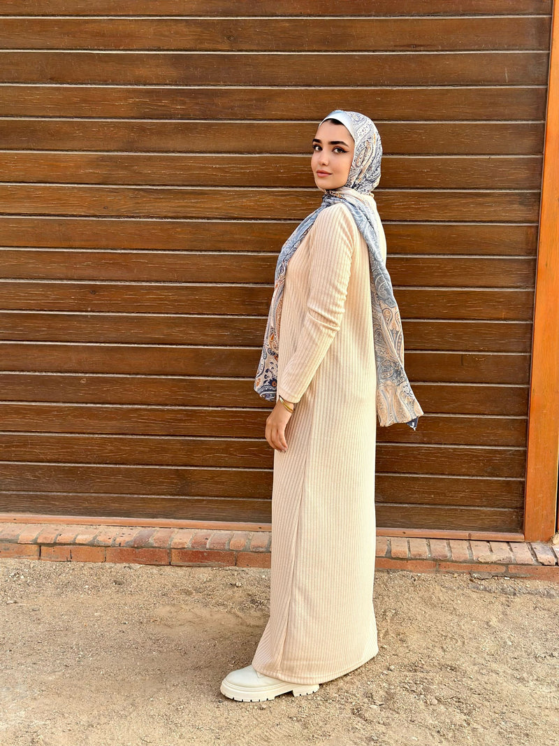 Ribbed Basic Dress-Beige