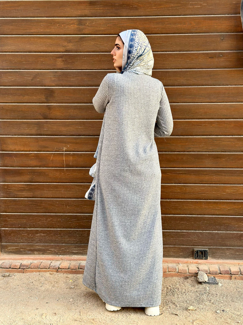 Ribbed Basic Dress-Grey