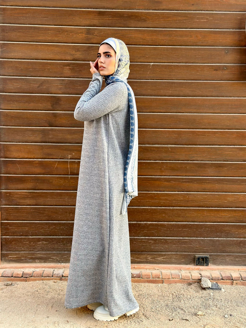 Ribbed Basic Dress-Grey