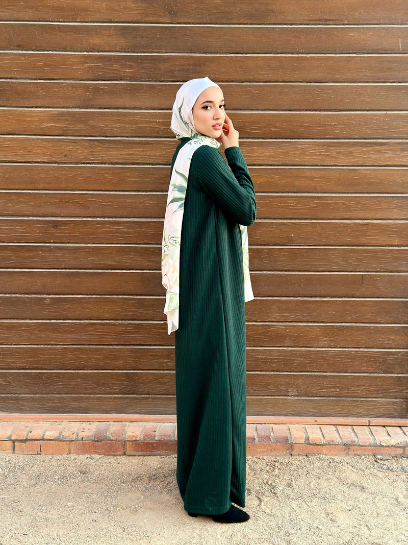 Ribbed Basic Dress-Teal