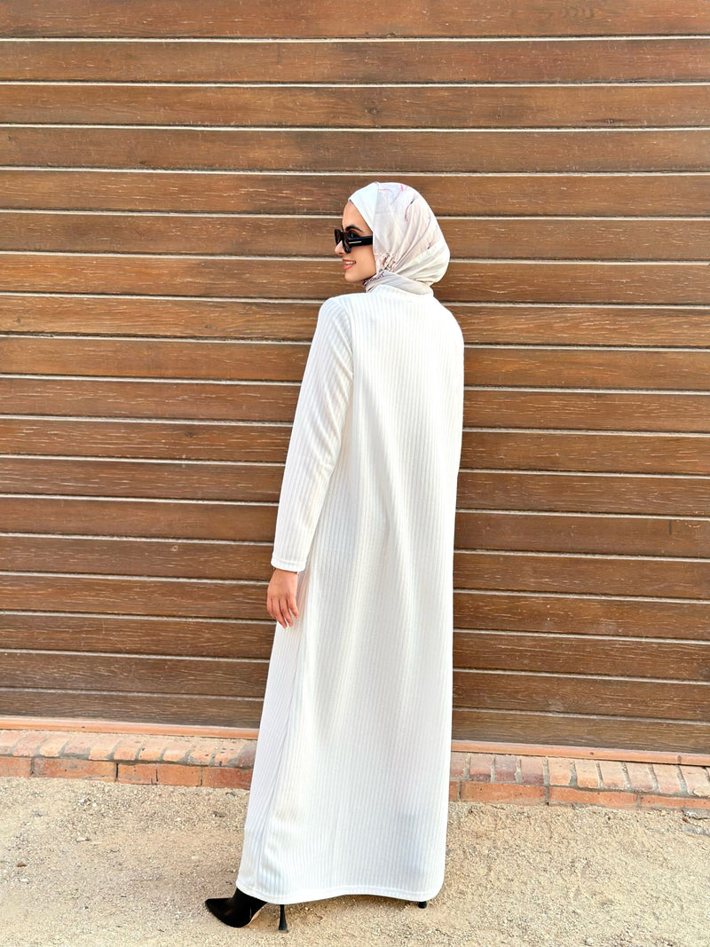 Ribbed Basic Dress-White