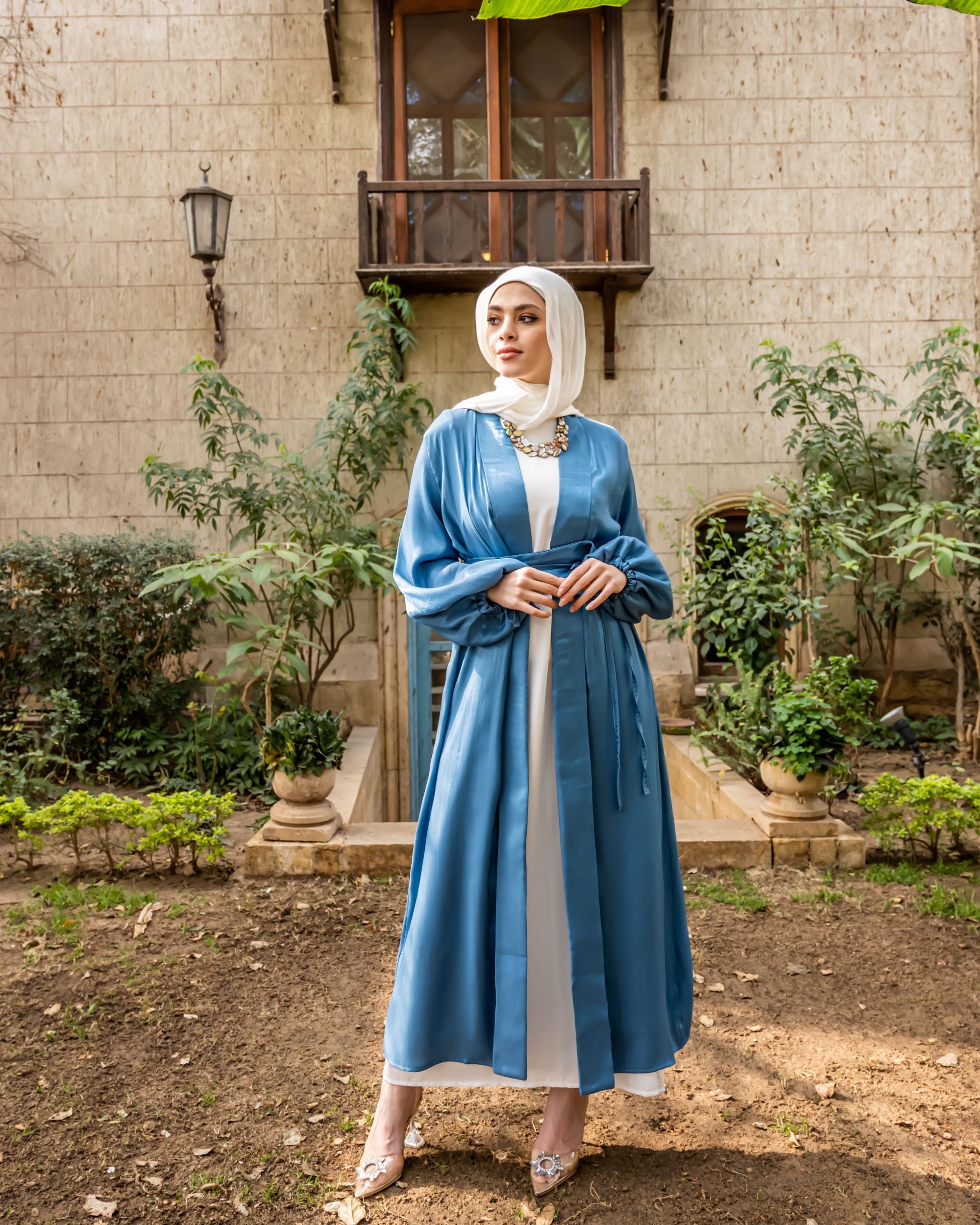 Shimmer Belted Kaftan-Blue