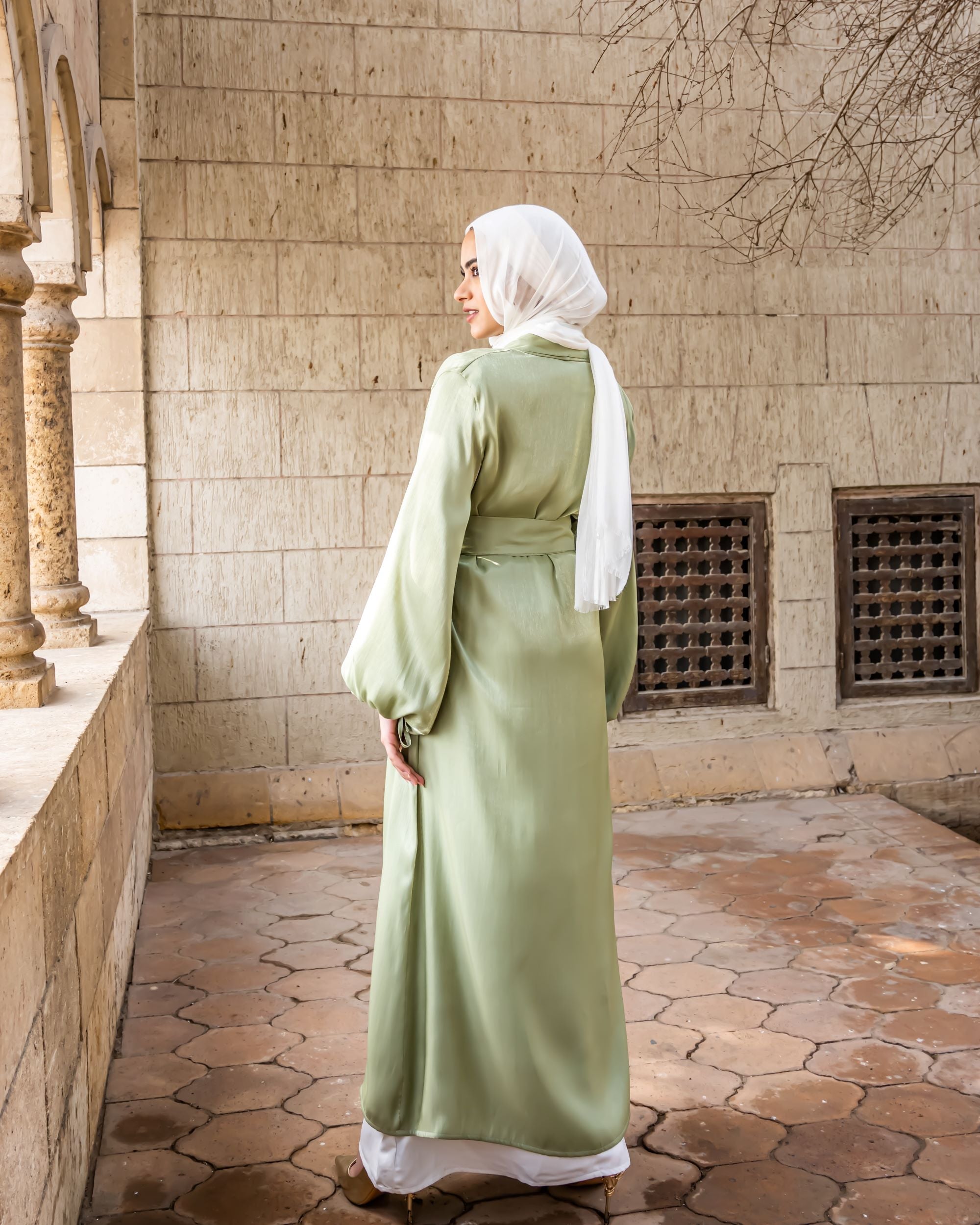 Shimmer Belted Kaftan-Green