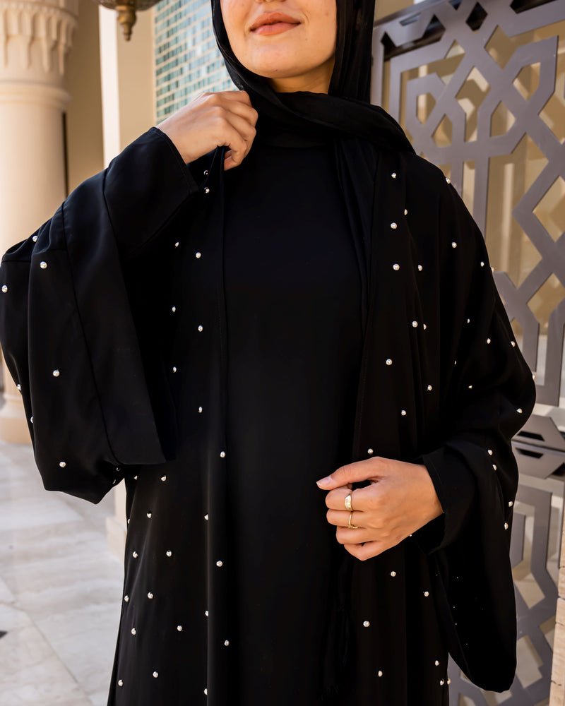 Silver Pearls Abaya-Black