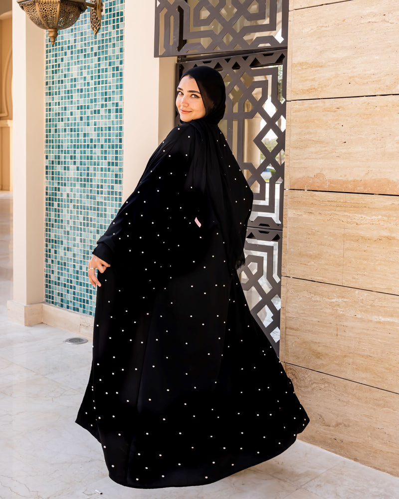 Silver Pearls Abaya-Black