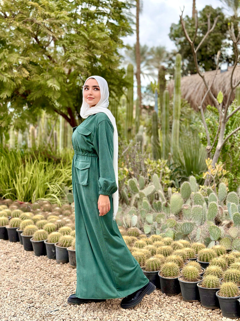 Suede Cargo Abaya-Mint