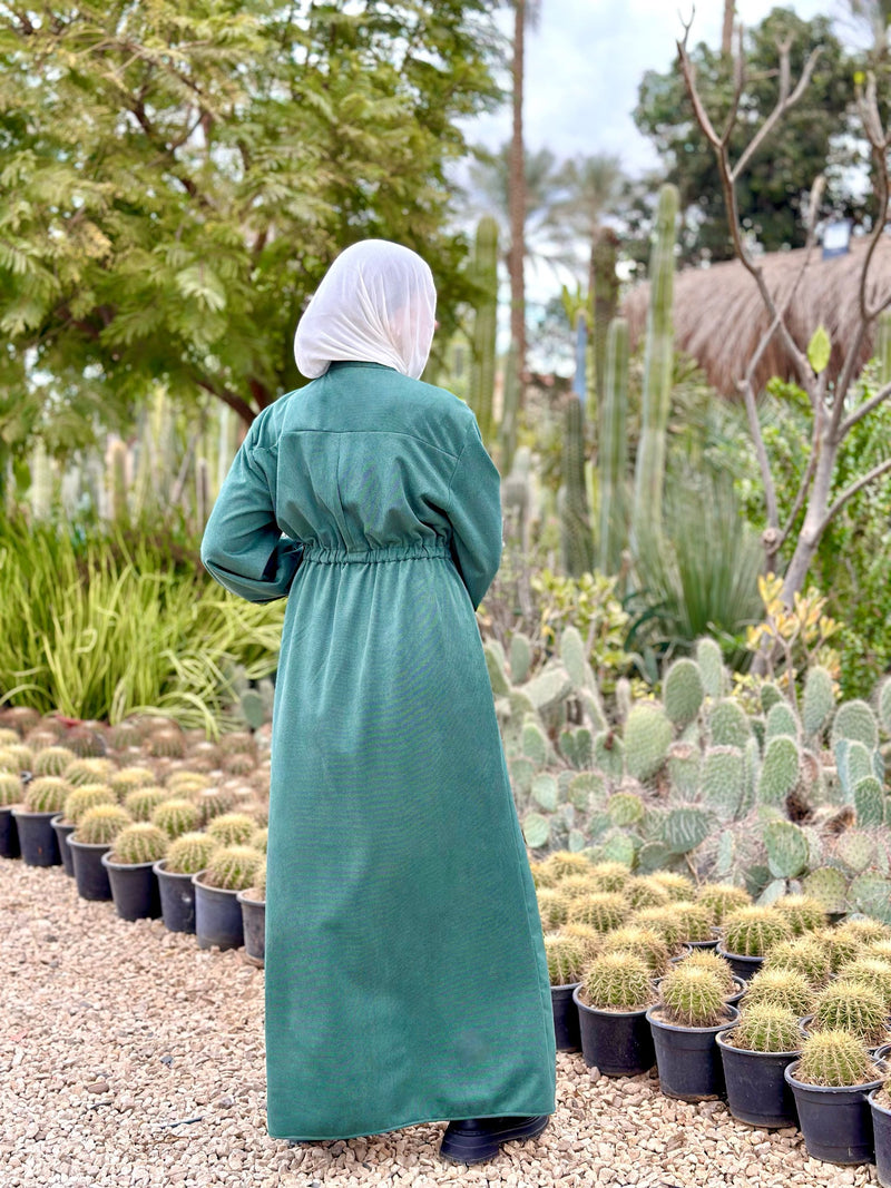 Suede Cargo Abaya-Mint