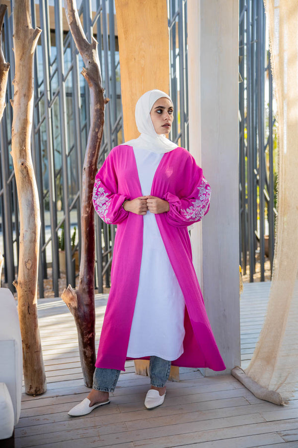 Basic Embroidered Cardigan-Fuchsia