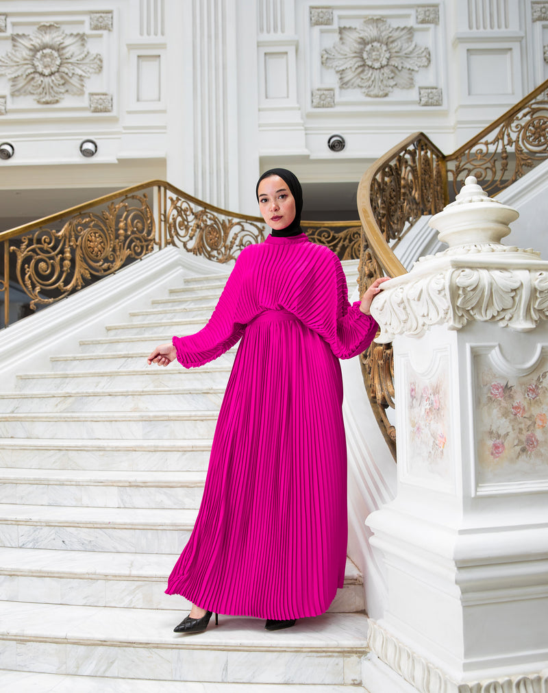 Shell Satin Dress-Fuchsia Hijab Boutique Shell Satin Dress-Fuchsia Hijab Boutique