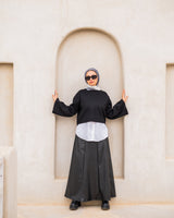 Paneled Leather Skirt-Black