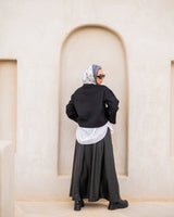 Paneled Leather Skirt-Black